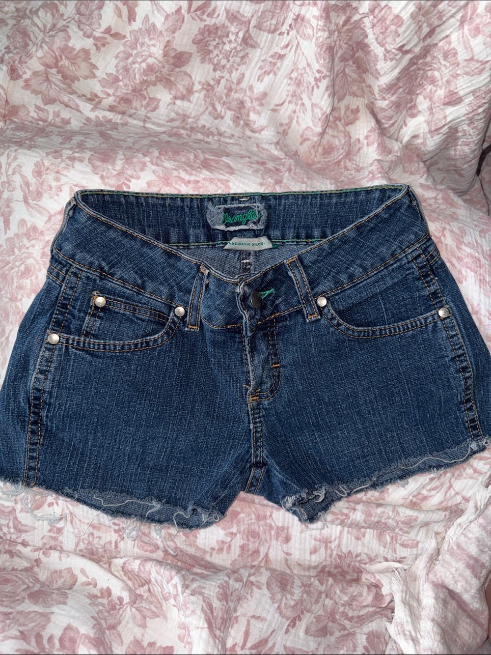 Wrangler Blue Denim Frayed Hem Women's Cutoff Shorts